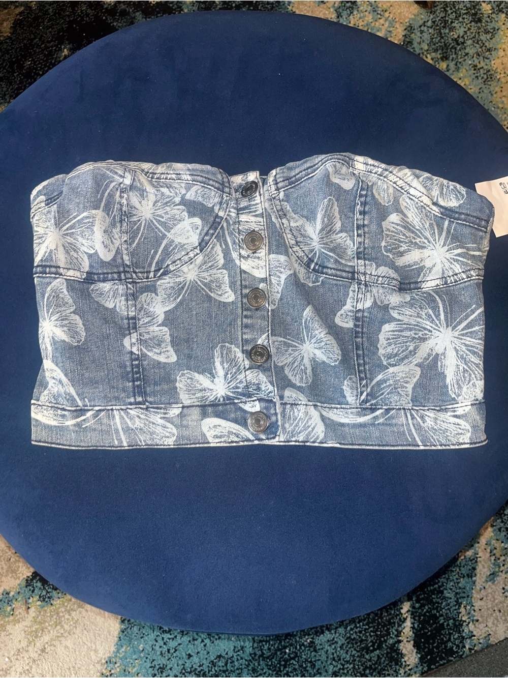 Forever 21 Blue Denim Butterfly Bustier Crop Top